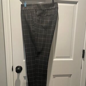 The Loft Marisa Pants, Dark Grey w/Light Pink Windowpane Plaid, Size 12